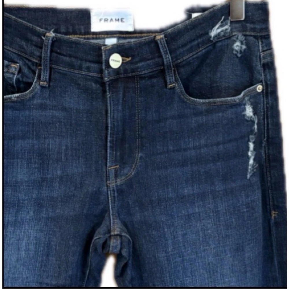 Frame Le Garcon NWOT Dark Wash Mid Rise Slim Crop Raw Hem 27 - Picture 3 of 9